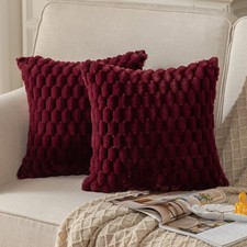 Pack of 2 Burgundy Super Soft Plush Fluffy Decorative Throw Pillow Covers 18x...