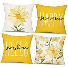 Summer Pillow Covers 18x18 Set of 4 Watercolor 18" x 18" Pack of 4 Yellow