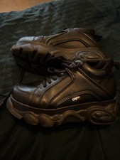 Ladies Buffalo Black Size 4 Shoes Trainers Lace Up Rock Metal