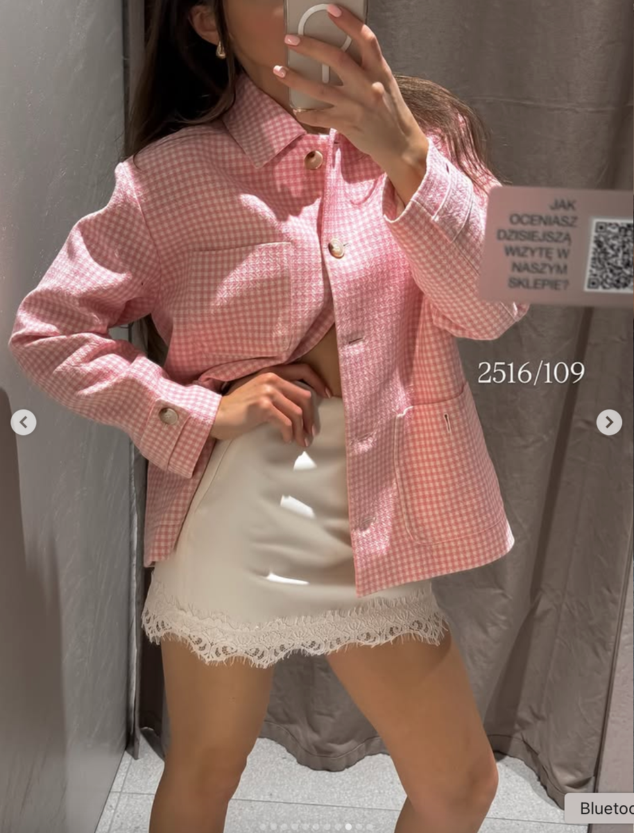 ZARA NEW WOMAN GINGHAM CHECK JACKET PINK WHITE XS-XL 2516/109/046