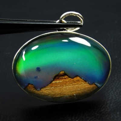 Zertifizierter natürlicher Aurora Opal 26,50 kt 925 Sterlingsilber Anhänger b...