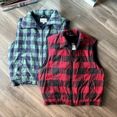 Men s 90 s VTG Plaid Puffy Vest Size Large Bundle Lot 2 Vintage Hunting Street