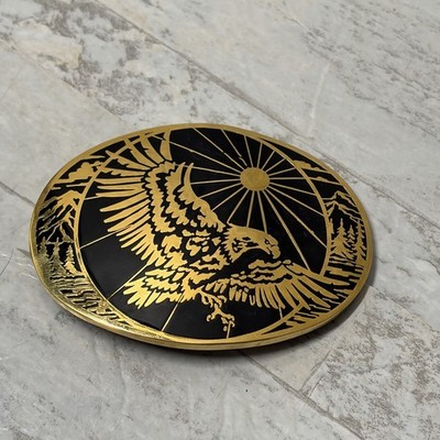 Vintage ADM American Eagle Belt Buckle Award Design Metals Inc Black Gold