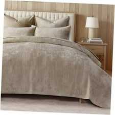 Velvet Quilt Set Size, Luxurious Soft King Channel Urban Taupe Light Sheen 