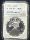 1990-S (PF70 Ultra Cameo) 1 oz Proof American Silver Eagle $1 NGC