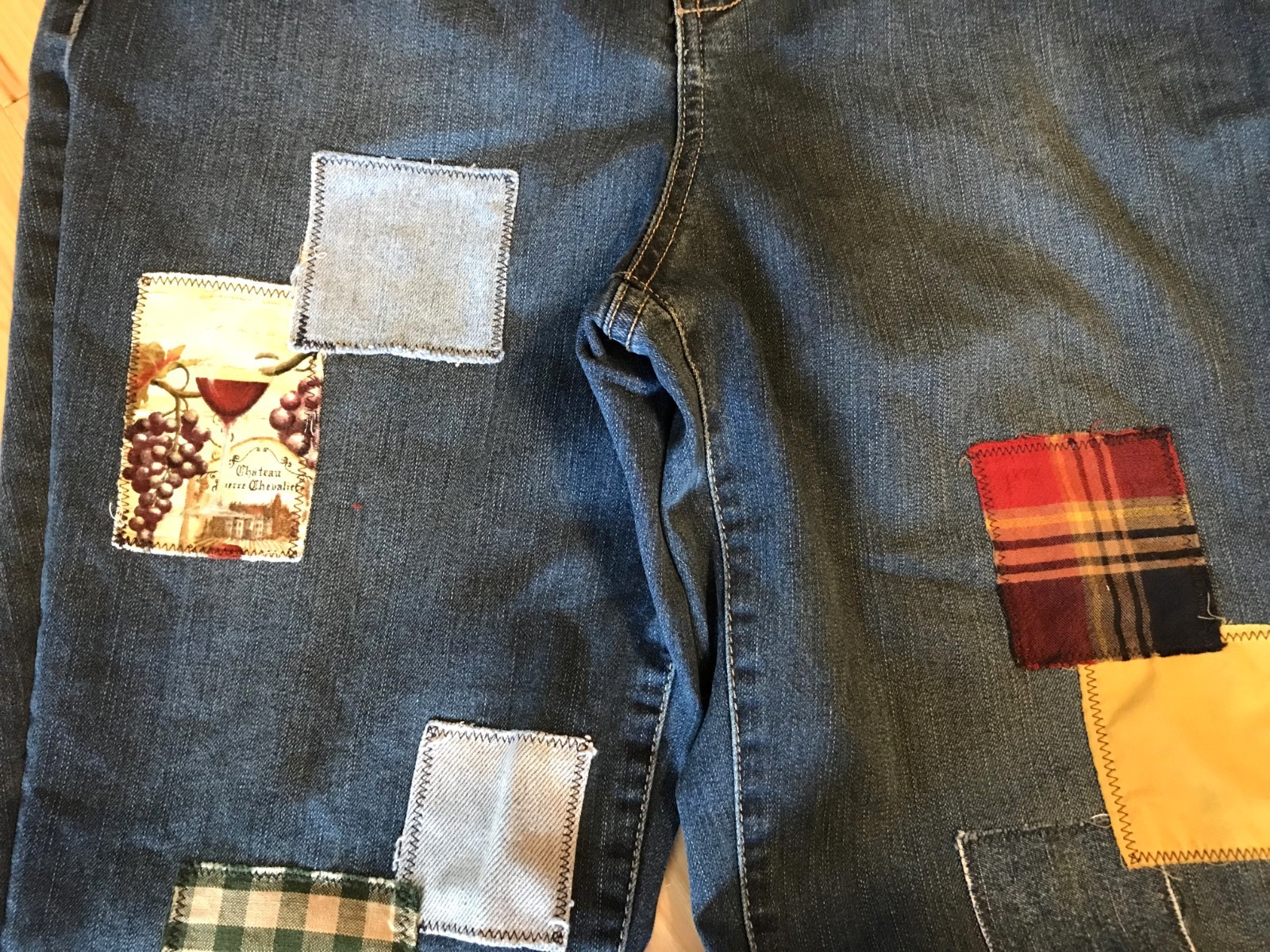 Upcycled Patchwork Jeans, Wine Theme Boho Hippie … - image 10