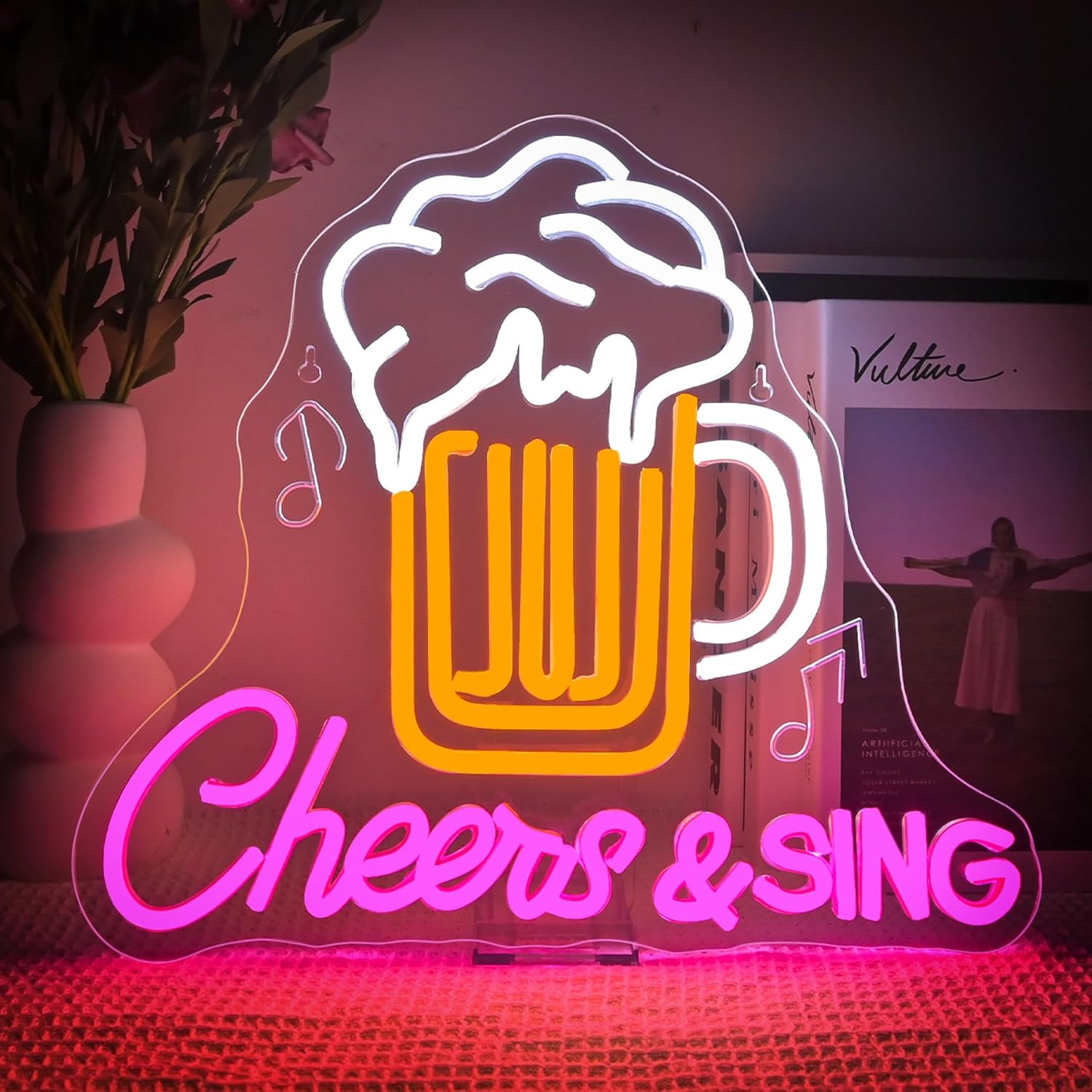 Insegna al neon per birra da 2 pezzi per decorazioni da parete, luce al neon a LED per bar, negozio, alimentazione a batteria o USB, bianco giallo | Leroy Merlin