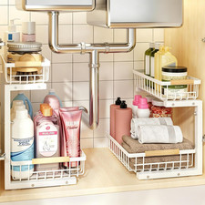 under Sink Organizer, 2 Pack Height Adjustable under Sink Organizers and Storage
