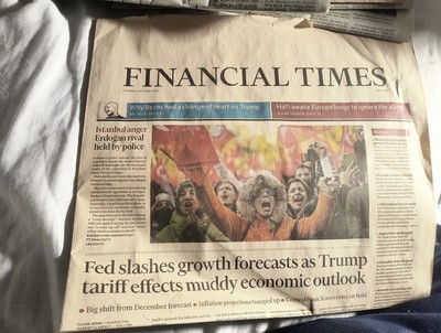Financial Times Thursday 20 2025 Fed Slashes Growth Forecast As Trump Tarrif...