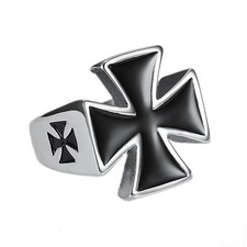 Men Cross Ring Stainless Steel 3D Black Cross Punk Rock Germany Style Size 7-15
