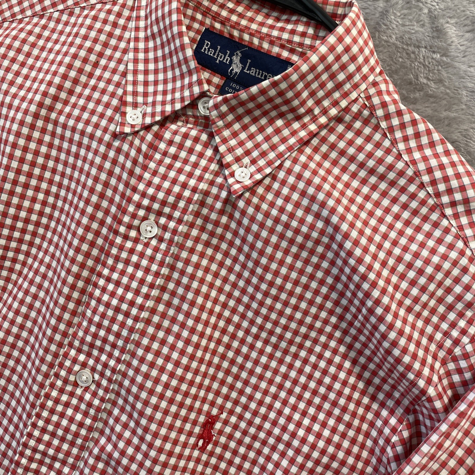 Vintage Polo Ralph Lauren Shirt Size 10 Red Gingham Check Cotton Preppy Red Pony