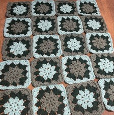 Lot Of 20 5 Sage Green Tourquoise DarkGreen Granny Square Blocks Afghan