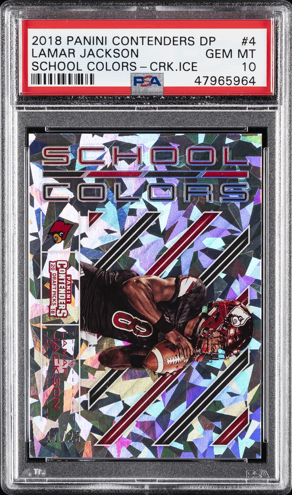 2018 CONTENDERS DRAFT PICKS SCHOOL COLORS CRACKED ICE LAMAR JACKSON #/23 PSA 10