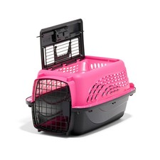 Plastic Carrier Dogs Cats 2 Door Top Load Travel Kennel Pink Dogs Cats