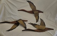 VTG MASKETEERS MID CENTURY MODERN FLYING DUCK GEESE TEAK WOOD BRASS WALL ART SET