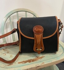 Dooney  Bourke Vintage Essex All Weather Leather Black Crossbody Bag brown trim
