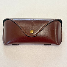 Polo Ralph Lauren Brown Leather Sunglass Eyeglass Case Green Lining - CASE ONLY