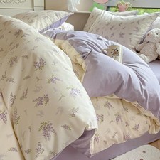 Floral Duvet Cover Queen Size Lavender Purple Romantic Flower Bedding Set 3 P...