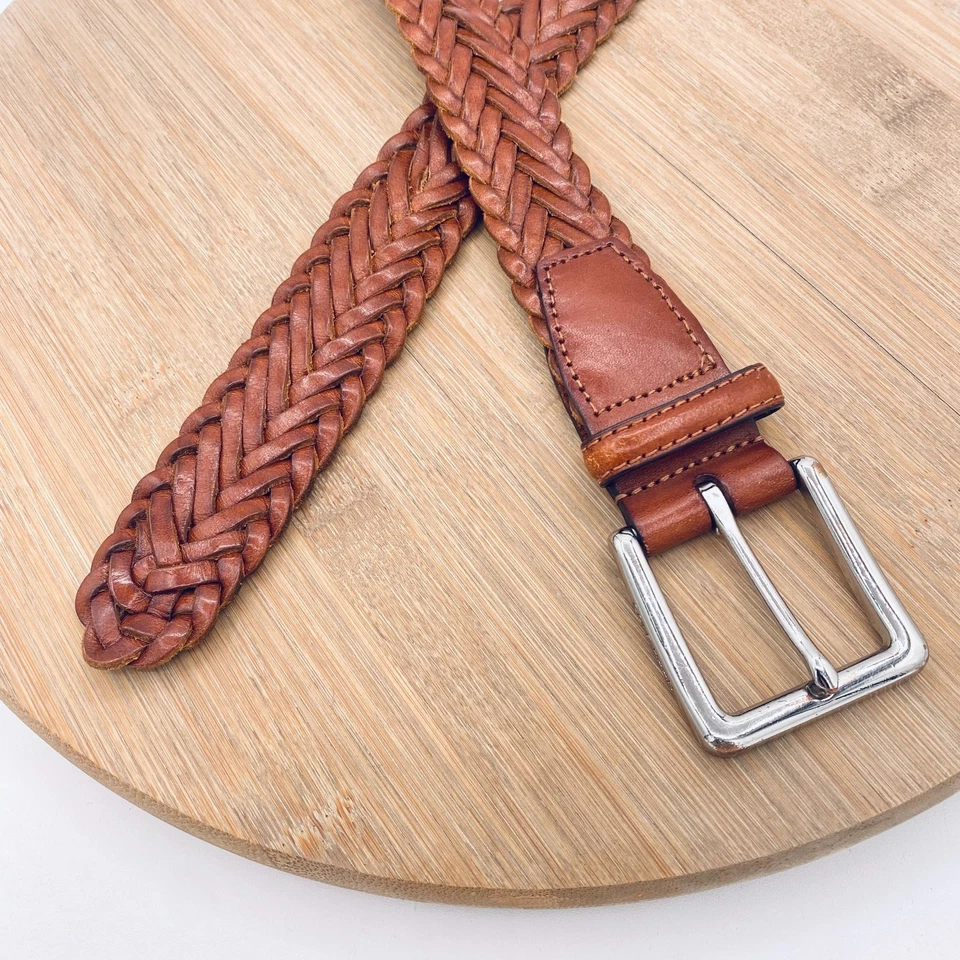 Cinturón Cole Haan para Hombres 36 Marrón Cuero Trenzado Hebilla Plateada EE. UU. Foto 2 de 4