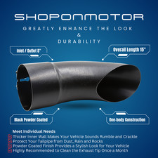 Turn Down Exhaust Tip 5 Inlet 5 Outlet 15 Long Tail Tip Powder Coated