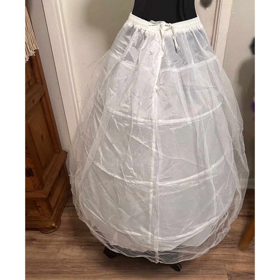 Винтажная белая кринолиновая нижняя юбка с 3 кольцами нейлоновая кружевная регулируемая талия 20–24 дюйма - Изображение 3 из 4