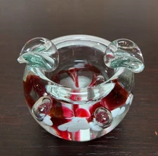 Vintage Joe St Clair Glass Ashtray Paperweight Bubbles White