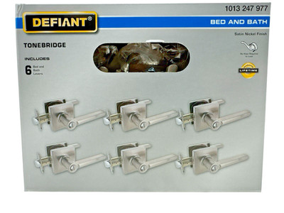 Defiant Tonebridge Bed & Bath Door Levers Satin Nickel 6 Pk 1013 247 977 New