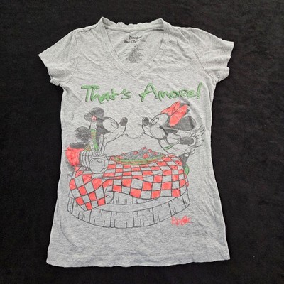 That's Amore Mickey Minnie Mouse Gray Short Sleeve Cotton Blend TShirt Womens M