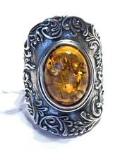 NWOT OR PAZ STERLING SILVER 925 AMBER ELONGATED DESIGN RING SZ 8 ISRAEL PZ