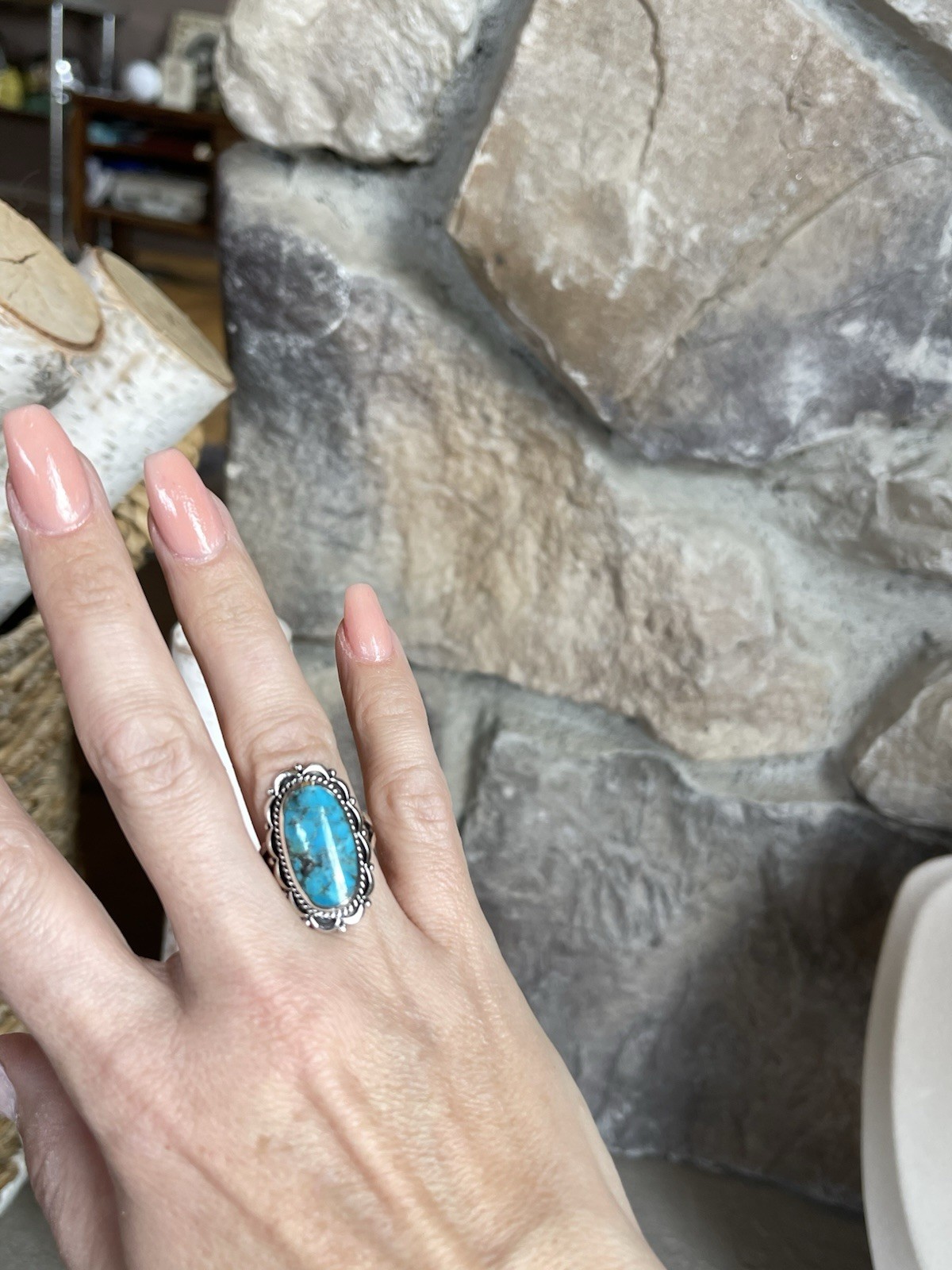 Sterling Silver Large Turquoise Statement Ring Si… - image 4