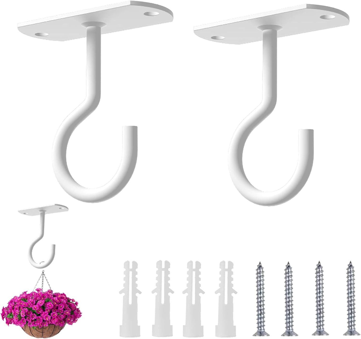 Ceiling Hooks for Hanging Plants, 2-Pack White Ceiling Hooks Heavy Duty