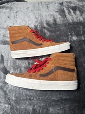 VANS Sk8-Hi Skate Shoes Brown Men s 6.5 Women s 8 Pig Suede Plaid Glazed Ginger