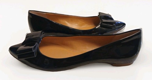 J Crew Damenschuhe Größe 8,5 schwarz flache Kunstleder Schleife Corpcore Ballerinas - Bild 9 von 10
