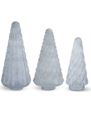 K&K Interiors Set Of 3 Embossed Frosted Glass Pinecone Trees Blue