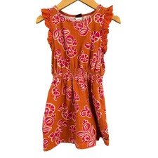 Tea Collection Dress Size 3 Orange Pink Floral Ruffle Sleeve 100% Cotton