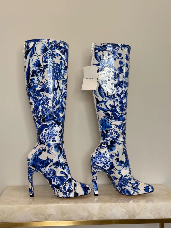 Botas hasta la rodilla Dries Van Noten con estampado de porcelana 37 nuevas con etiquetas raras edición limitada Foto 3 de 4
