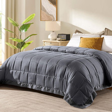 King Size Blanket Down Alternative Lightweight All Season Satin Trim Grey 108x90