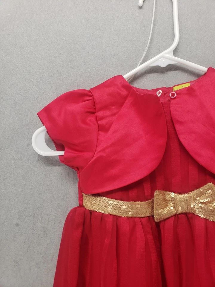 Penelope Mack Girls Dress 3T Red Gold Bow Short Sleeve Party Holiday Outfit - Image 2 of 4