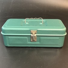 Vtg Green Tool Box Small Handled Storage Case Metal Garage Utility Tackle 11
