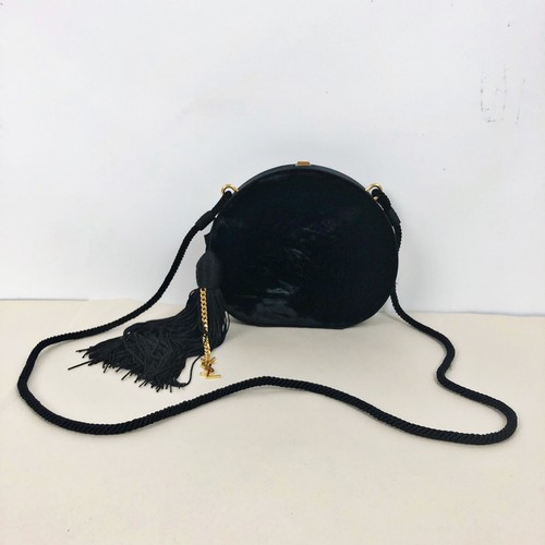 YSL Saint Laurent Womens Velvet Minaudiere Black Nero Shoulder Bag Tassel NWT