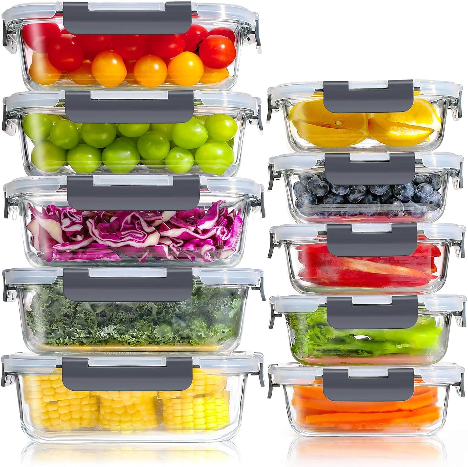 Boite alimentaire verre pour batch cooking - Kit 10 boites hermétiques repas sains et nomades
