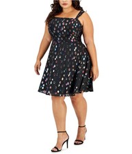 City Studio Womens Metallic Polka Dot Fit & Flare Dress, Multicoloured, 20W