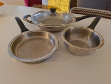 3 x AMC Pfanne 28 cm  20 cm, Stieltopf 16 cm Deckel Glas