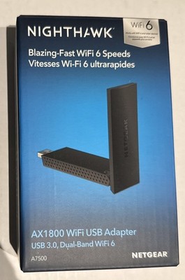 Netgear Nighthawk AX1800 Dual Band Wi-Fi 6 USB 3.0 Adapter Black #A7500-100PAS