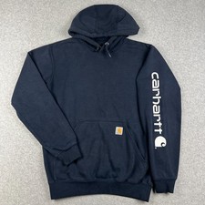 Carhartt Hoodie Pullover Sweatshirt Graphic Logo Small Mens Loose Fit Blue K288