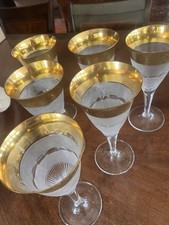 Set Of 6 Moser Crystal "Splendid Gold" Pattern Water Goblet, 24k