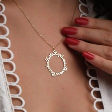 Personalized Multiple Name Necklace Customized Custom Text Circle Chain Jewelry