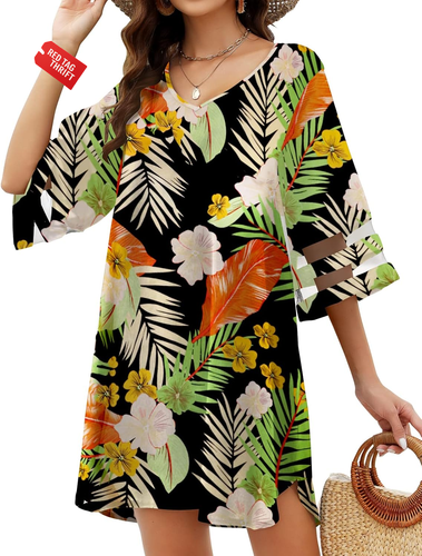 Women's Swimsuit Coverup Neck Summer Bikini Casual Loose Beach Dress - Picture 14 of 26