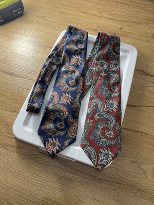 Givenchy Monsieur Lot of 2 Matching Vintage Floral Silk Blue Red Paisley Necktie