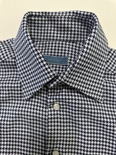 Men s Eton Cotton Long Sleeve Button Up Houndstooth Slim Fit Dress Shirt 16/41